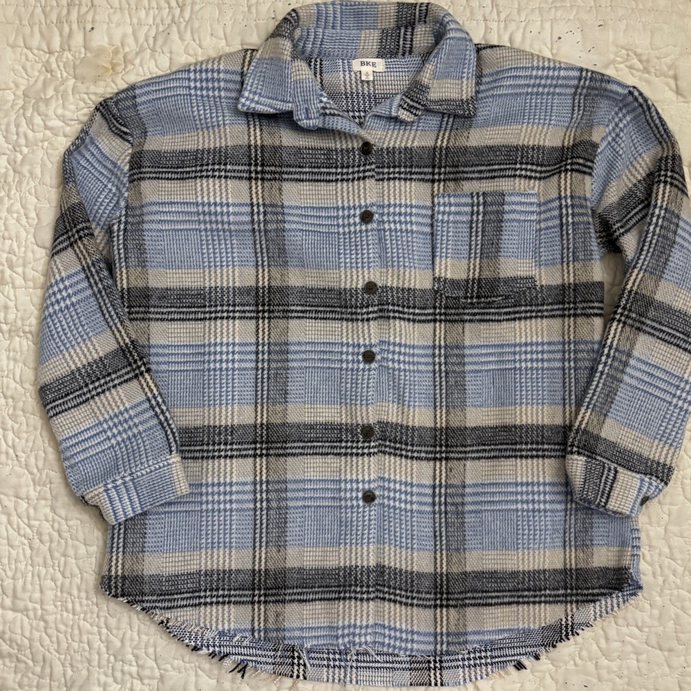 BKE Unisex Blue and Gray Plaid Shirt